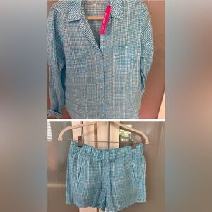 NWT Lilly Pulitzer LILO linen shorts and matching button up tye shirt